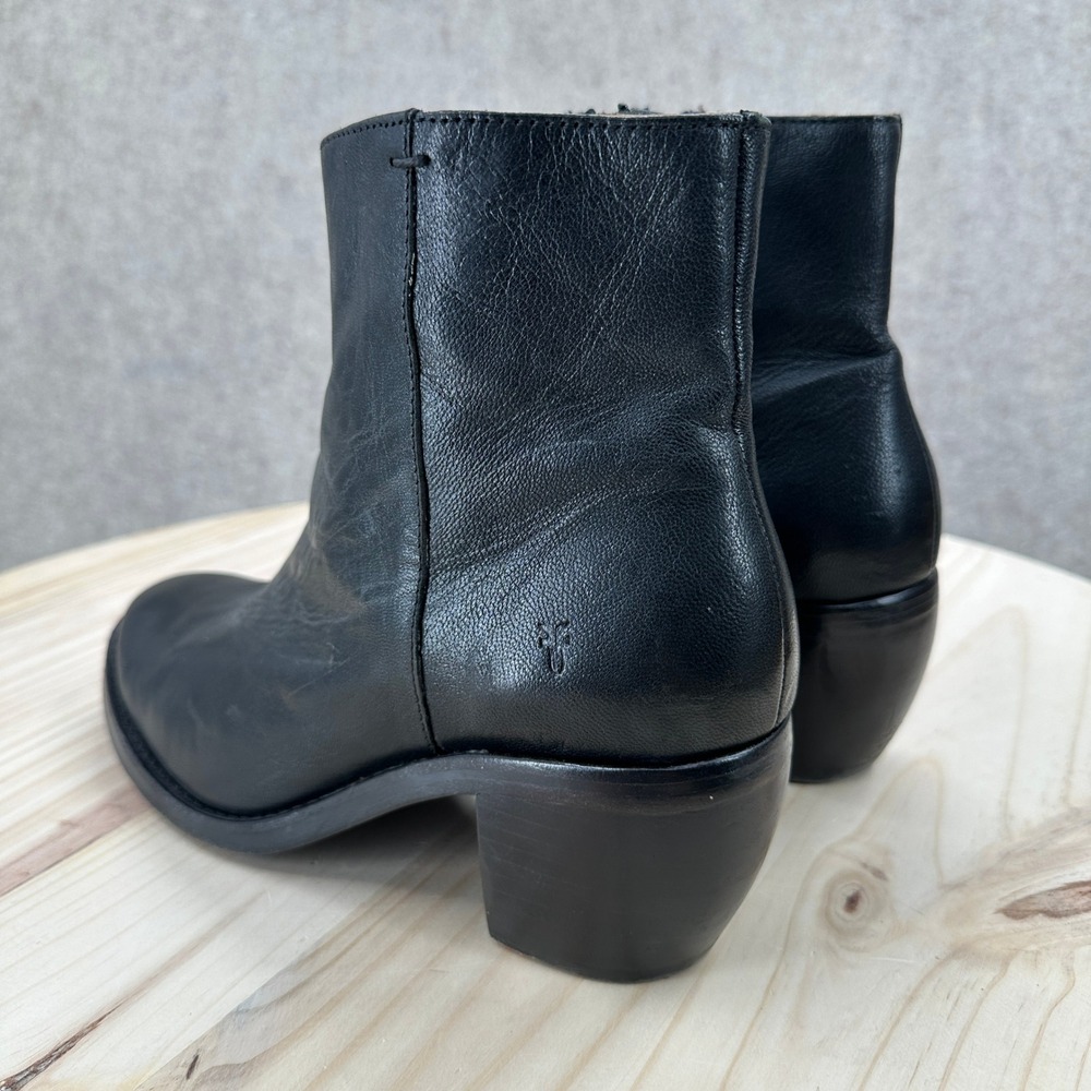 Frye Rosalia Shimmer Black Leather Ankle Boots Block Heel Zip Booties Womens 9 - Picture 4 of 16